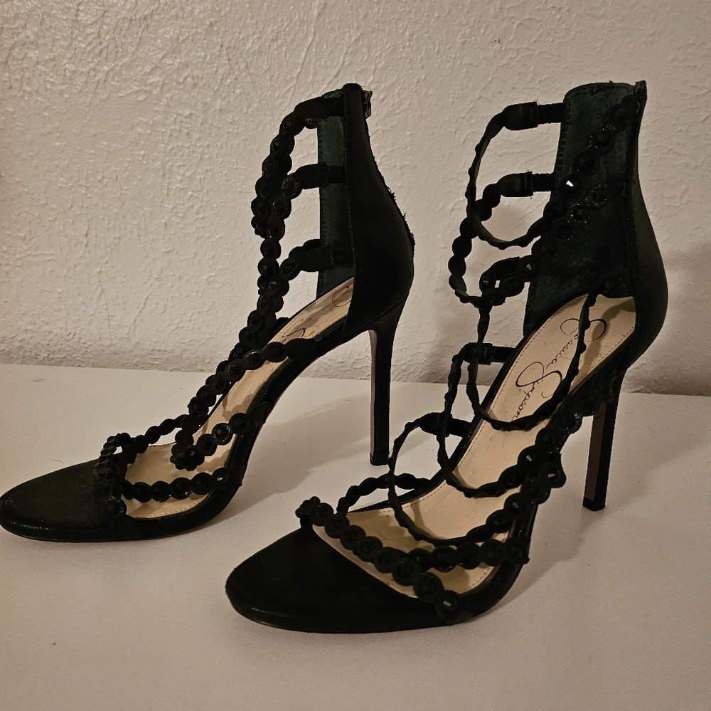 Embellished strappy heels